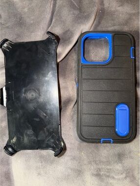 Rugged Black & Blue Phone Case with Belt Clip &Kick stand